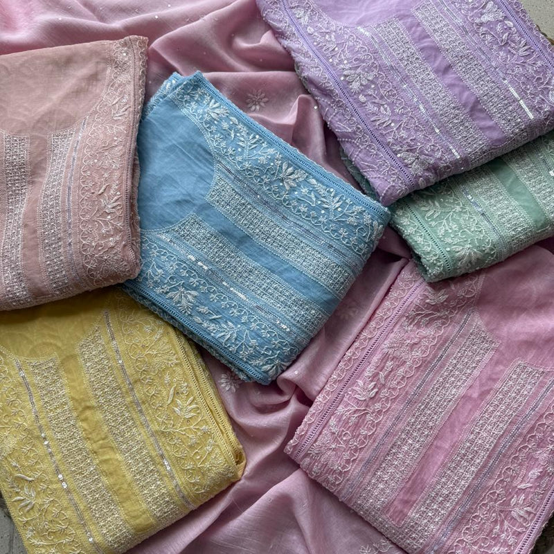 Mul Chanderi Kurta Set with Pearl, Sequin & Katdana