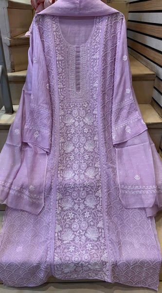Mul Chanderi Kurta Set with Pearl, Sequin & Katdana
