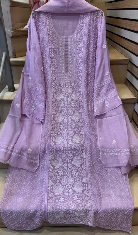 Mul Chanderi Kurta Set with Pearl, Sequin & Katdana