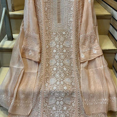 Mul Chanderi Kurta Set with Pearl, Sequin & Katdana
