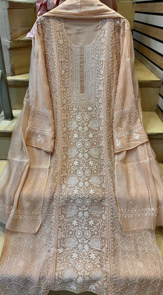 Mul Chanderi Kurta Set with Pearl, Sequin & Katdana