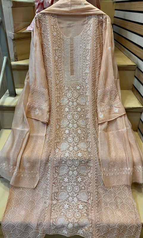 Mul Chanderi Kurta Set with Pearl, Sequin & Katdana