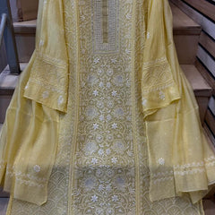 Mul Chanderi Kurta Set with Pearl, Sequin & Katdana
