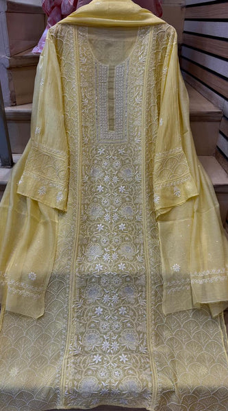 Mul Chanderi Kurta Set with Pearl, Sequin & Katdana