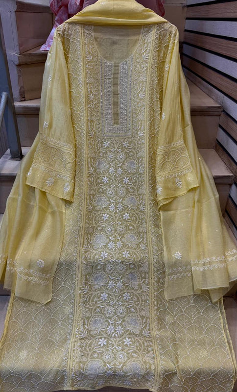 Mul Chanderi Kurta Set with Pearl, Sequin & Katdana