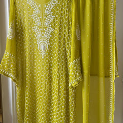 Chiffon Kurta Dupatta Set with Pearl & Katdana Work