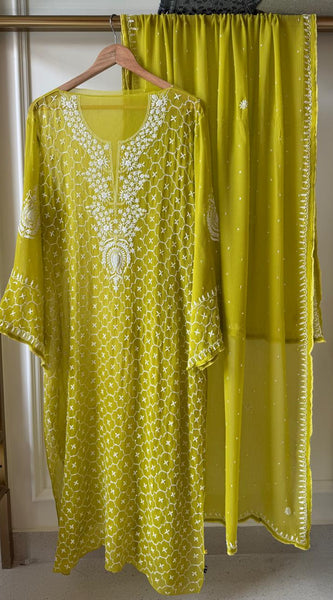 Chiffon Kurta Dupatta Set with Pearl & Katdana Work