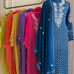 Chiffon Kurta Dupatta Set with Pearl & Katdana Work