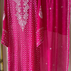 Chiffon Kurta Dupatta Set with Pearl & Katdana Work