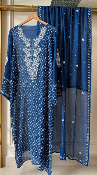 Chiffon Kurta Dupatta Set with Pearl & Katdana Work