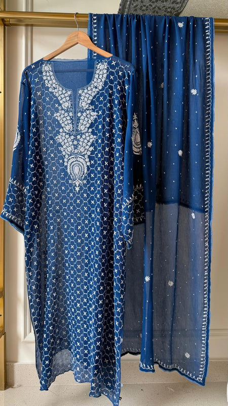 Chiffon Kurta Dupatta Set with Pearl & Katdana Work