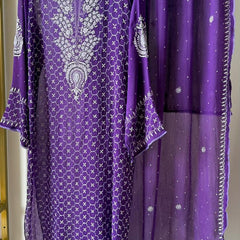 Chiffon Kurta Dupatta Set with Pearl & Katdana Work