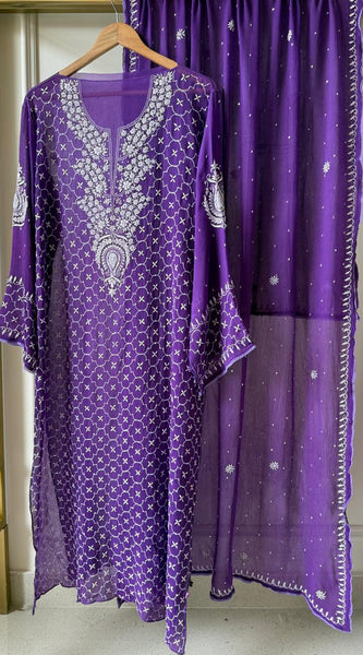 Chiffon Kurta Dupatta Set with Pearl & Katdana Work