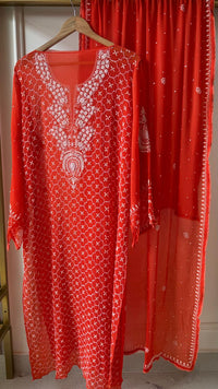 Chiffon Kurta Dupatta Set with Pearl & Katdana Work