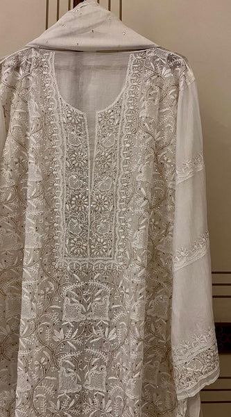 Mul Chanderi Kurta Set with Sequin, Katdana & Kasab