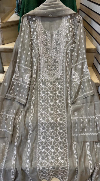 Mul Chanderi Kurta Dupatta Set with Katdana Embroidery