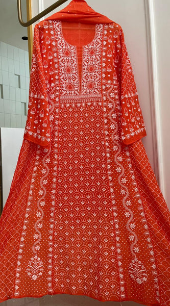 Mul Chanderi Kalidar Set with Pearl & Katdana Work