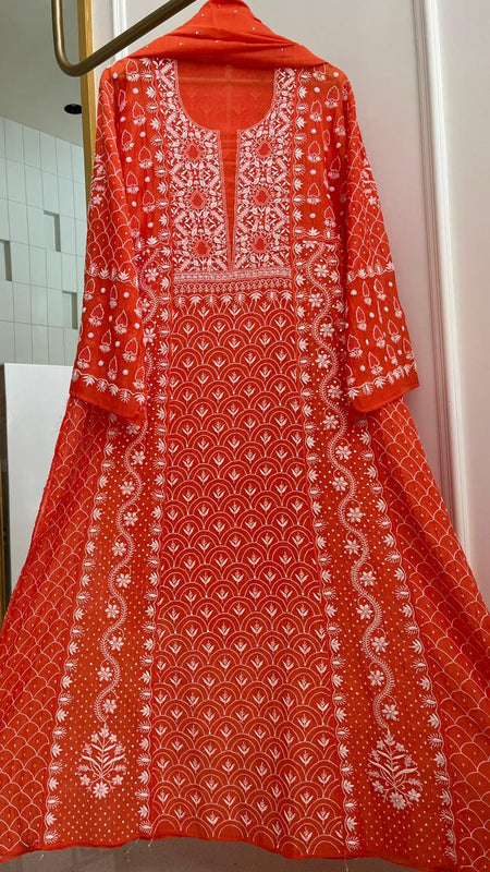 Mul Chanderi Kalidar Set with Pearl & Katdana Work