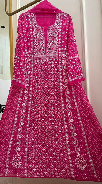 Mul Chanderi Kalidar Set with Pearl & Katdana Work