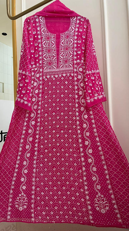 Mul Chanderi Kalidar Set with Pearl & Katdana Work