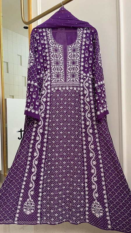 Mul Chanderi Kalidar Set with Pearl & Katdana Work