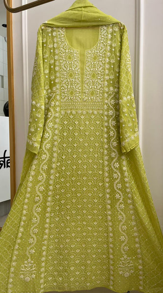 Mul Chanderi Kalidar Set with Pearl & Katdana Work
