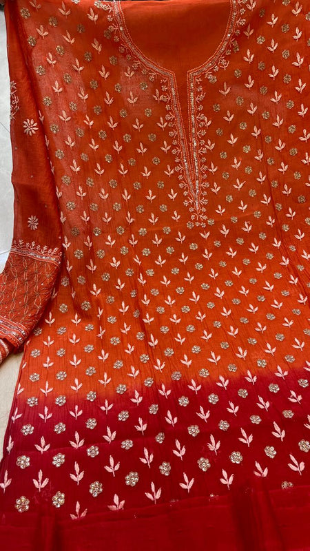 Mul Chanderi Kurta Set with Sequins, Katdana & Kasab
