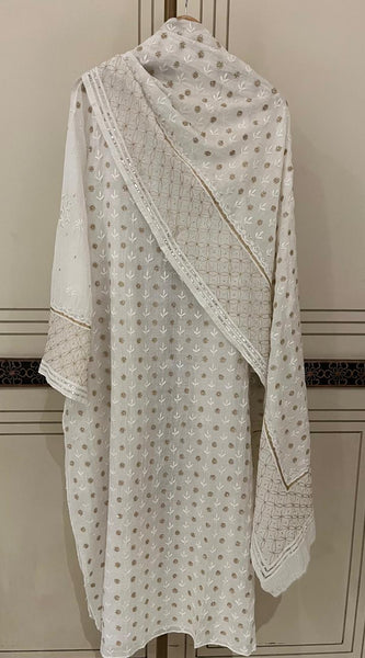 Mul Chanderi Kurta Set with Sequins, Katdana & Kasab