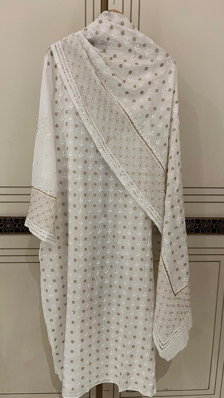 Mul Chanderi Kurta Set with Sequins, Katdana & Kasab