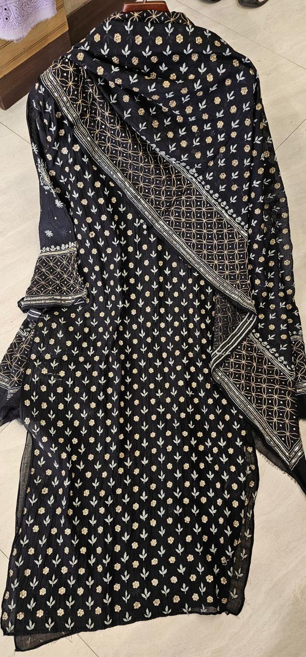Mul Chanderi Kurta Set with Sequins, Katdana & Kasab