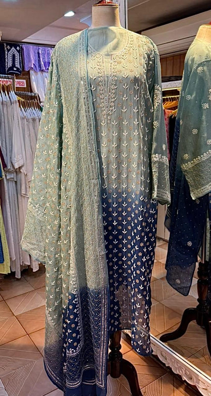 Mul Chanderi Kurta Set with Sequins, Katdana & Kasab