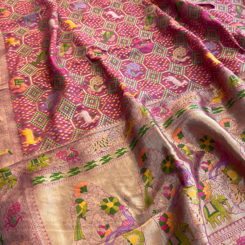 Khaddi Georgette Silk Saree with Meena Bandhani Weave
