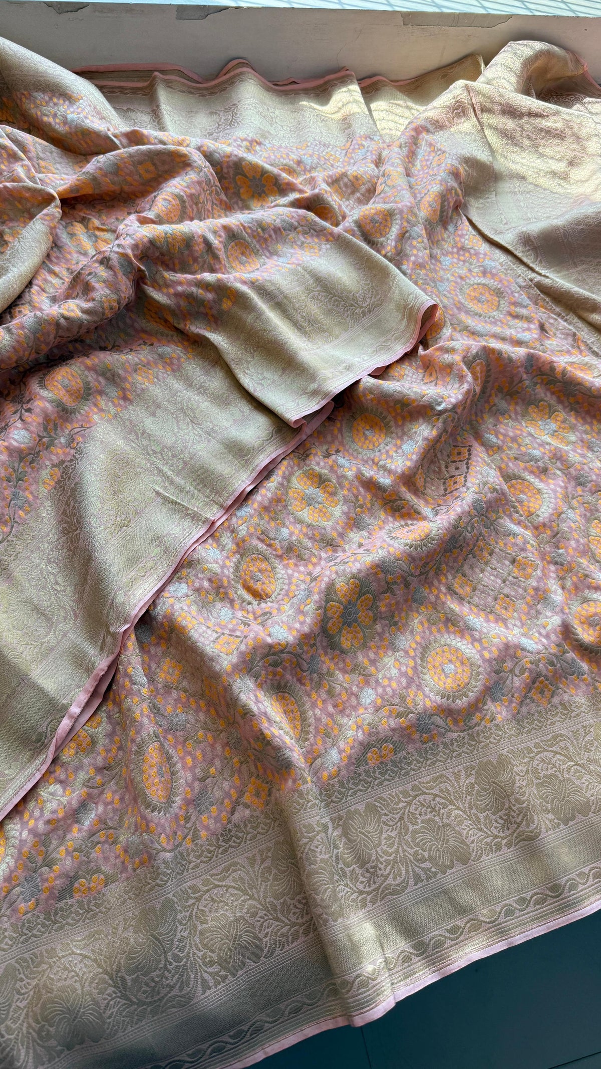 Khaddi Georgette Silk Saree with Meena Bandhani Weave