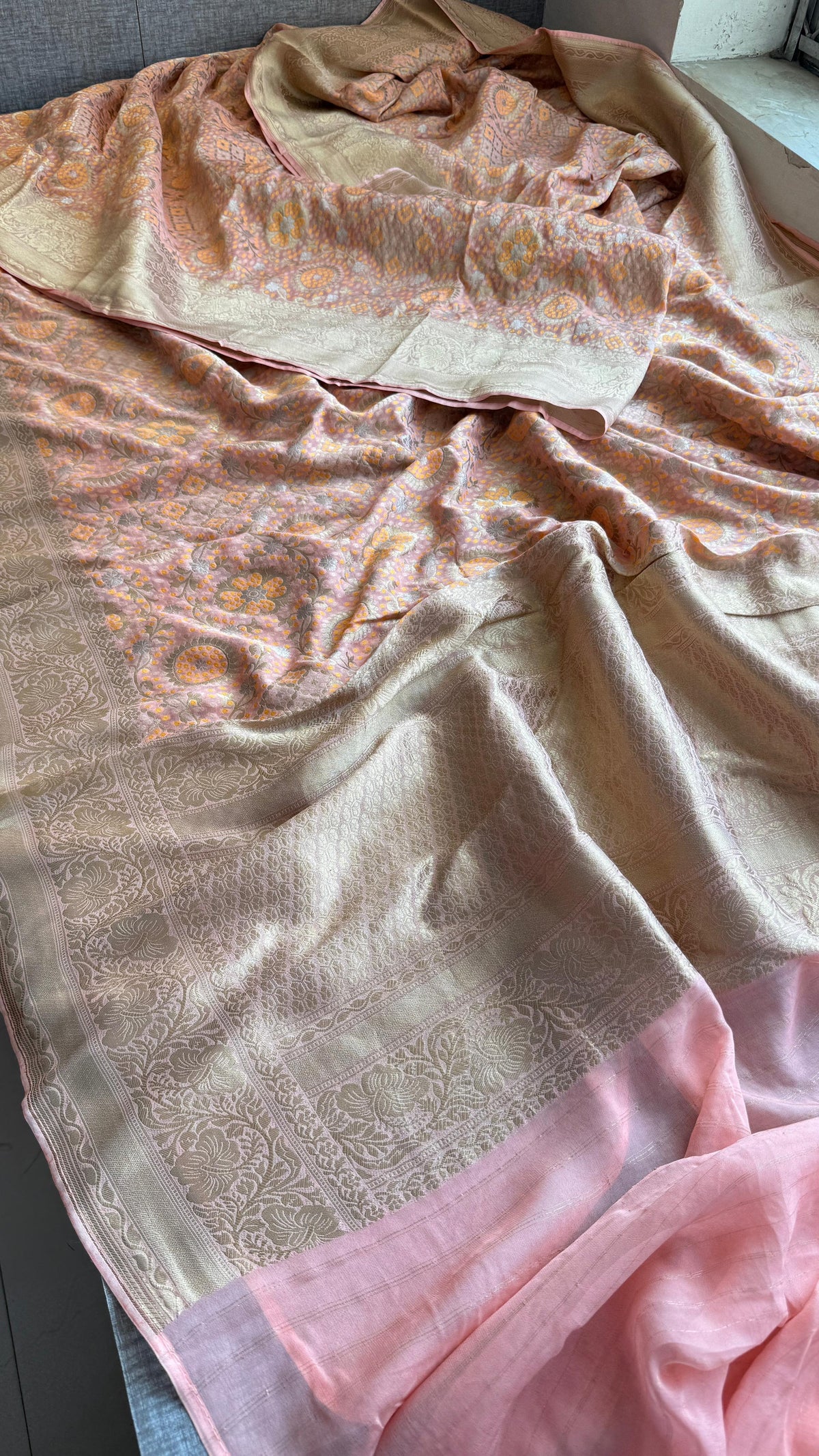 Khaddi Georgette Silk Saree with Meena Bandhani Weave