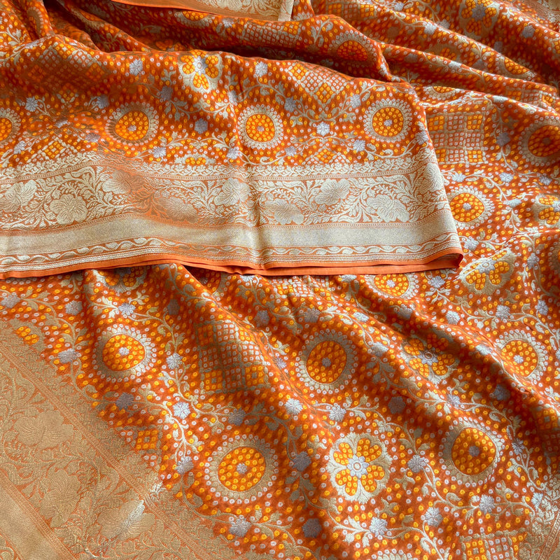 Khaddi Georgette Silk Saree with Meena Bandhani Weave