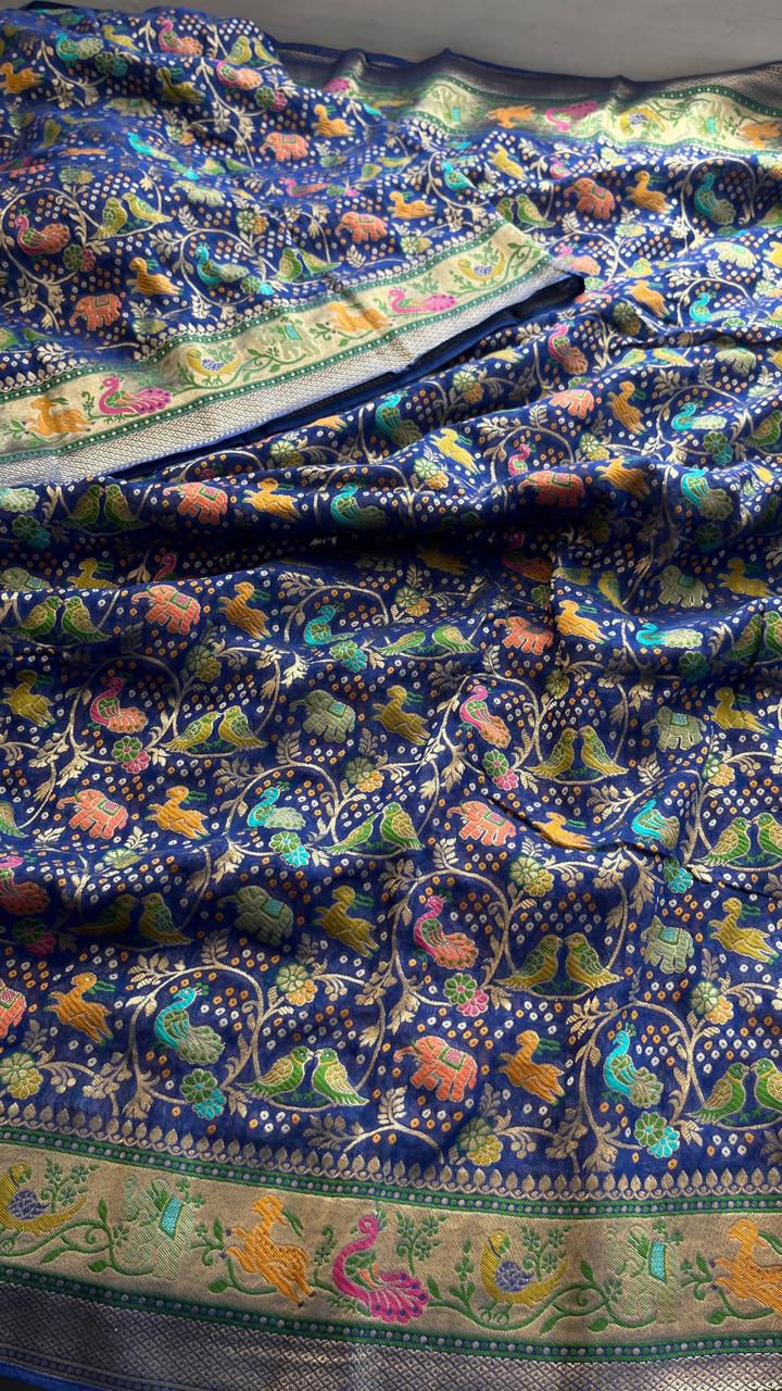 Khaddi Georgette Silk Saree with Meena Bandhani Weave