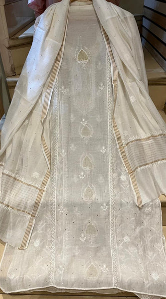 Pure Mul Chanderi Kurta Set with Pearl & Katdana Embroidery