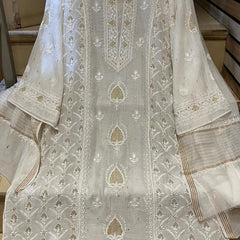 Pure Mul Chanderi Kurta Set with Pearl & Katdana Embroidery