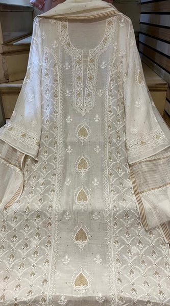 Pure Mul Chanderi Kurta Set with Pearl & Katdana Embroidery