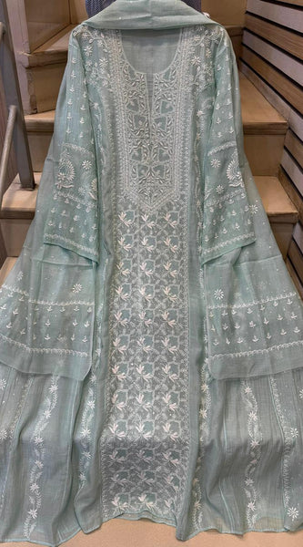 Mul Chanderi Anarkali Set with Pearl & Katdana Embroidery