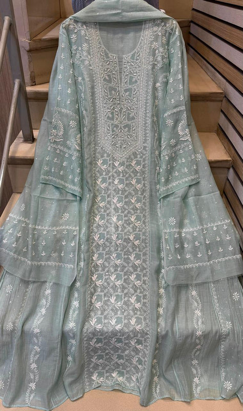 Mul Chanderi Anarkali Set with Pearl & Katdana Embroidery