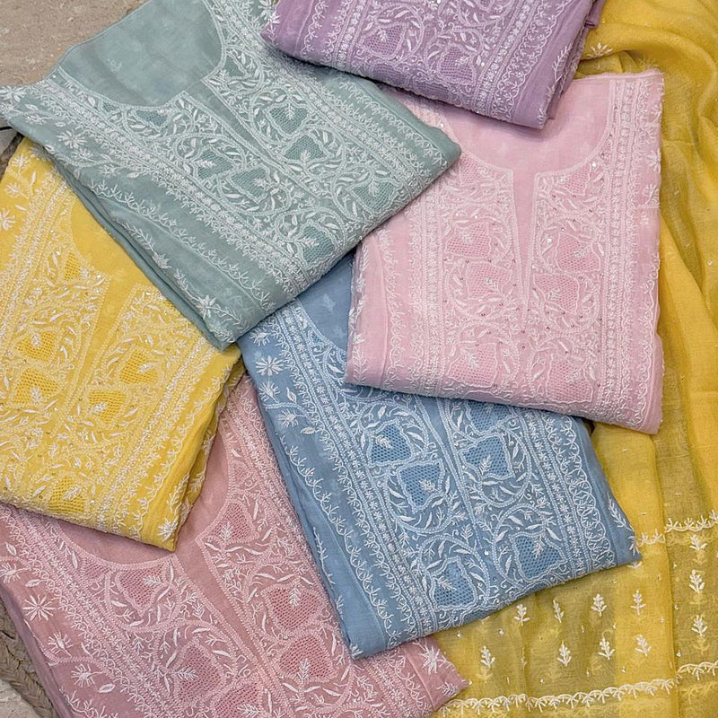 Mul Chanderi Anarkali Set with Pearl & Katdana Embroidery
