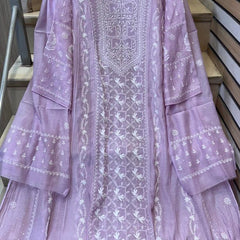 Mul Chanderi Anarkali Set with Pearl & Katdana Embroidery