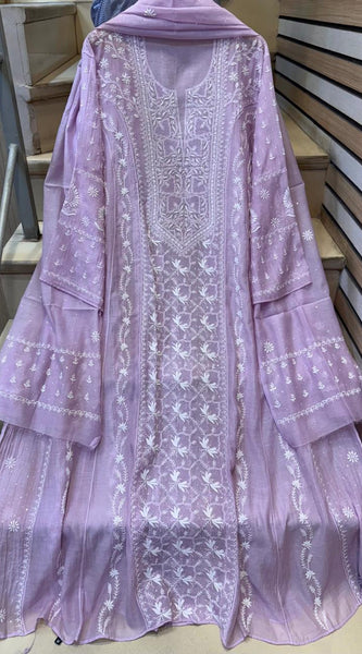 Mul Chanderi Anarkali Set with Pearl & Katdana Embroidery