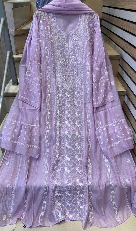 Mul Chanderi Anarkali Set with Pearl & Katdana Embroidery