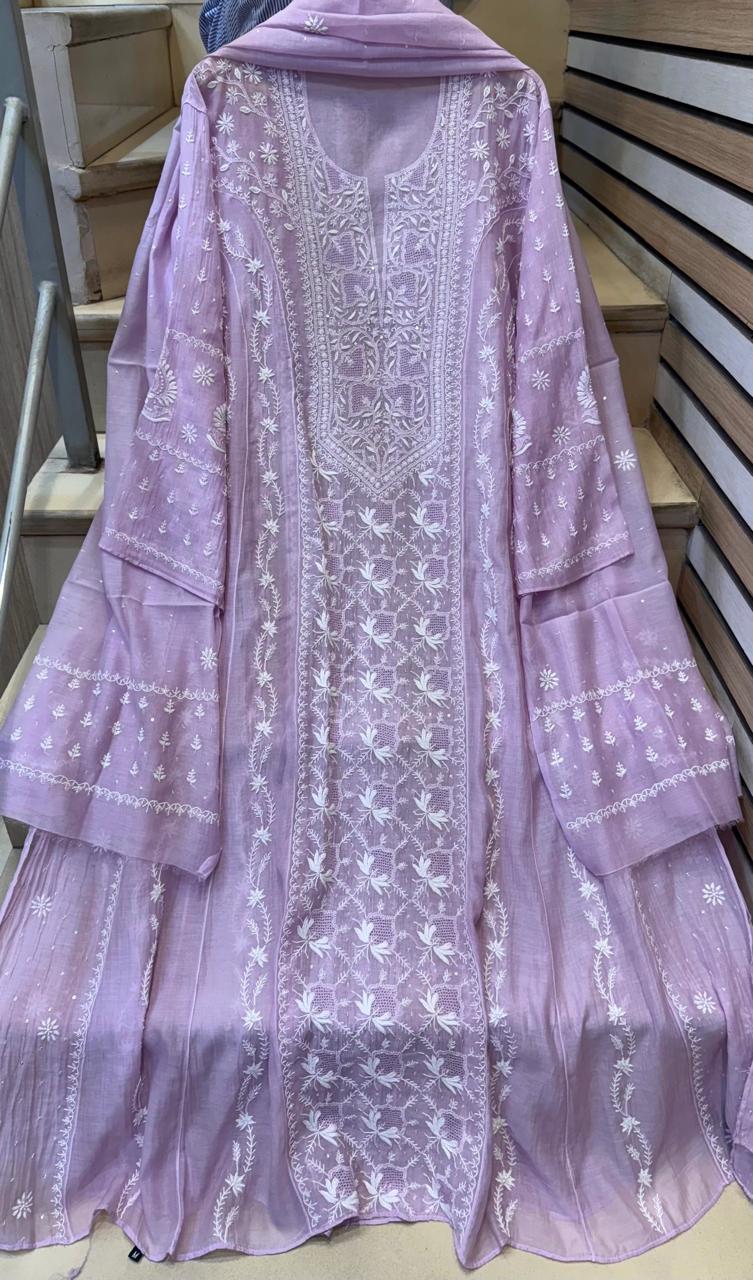 Mul Chanderi Anarkali Set with Pearl & Katdana Embroidery
