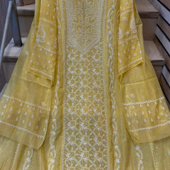 Mul Chanderi Anarkali Set with Pearl & Katdana Embroidery