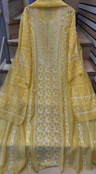 Mul Chanderi Anarkali Set with Pearl & Katdana Embroidery
