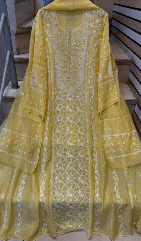 Mul Chanderi Anarkali Set with Pearl & Katdana Embroidery