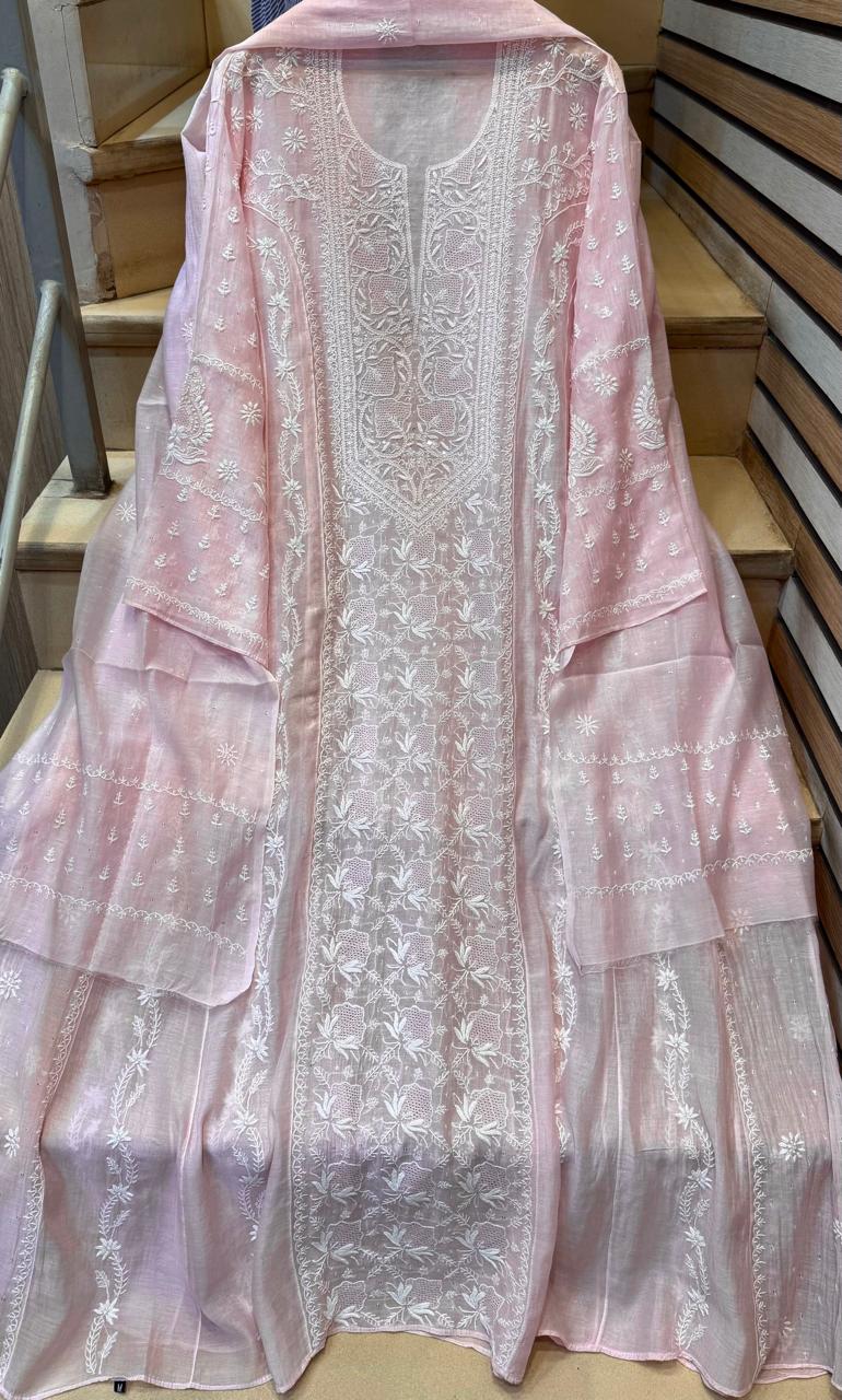 Mul Chanderi Anarkali Set with Pearl & Katdana Embroidery